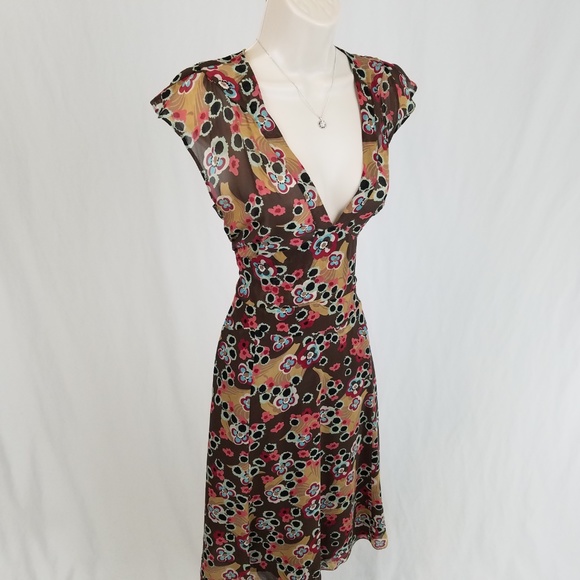 Jigsaw dress silk floral brown tan 8 - Picture 4 of 7